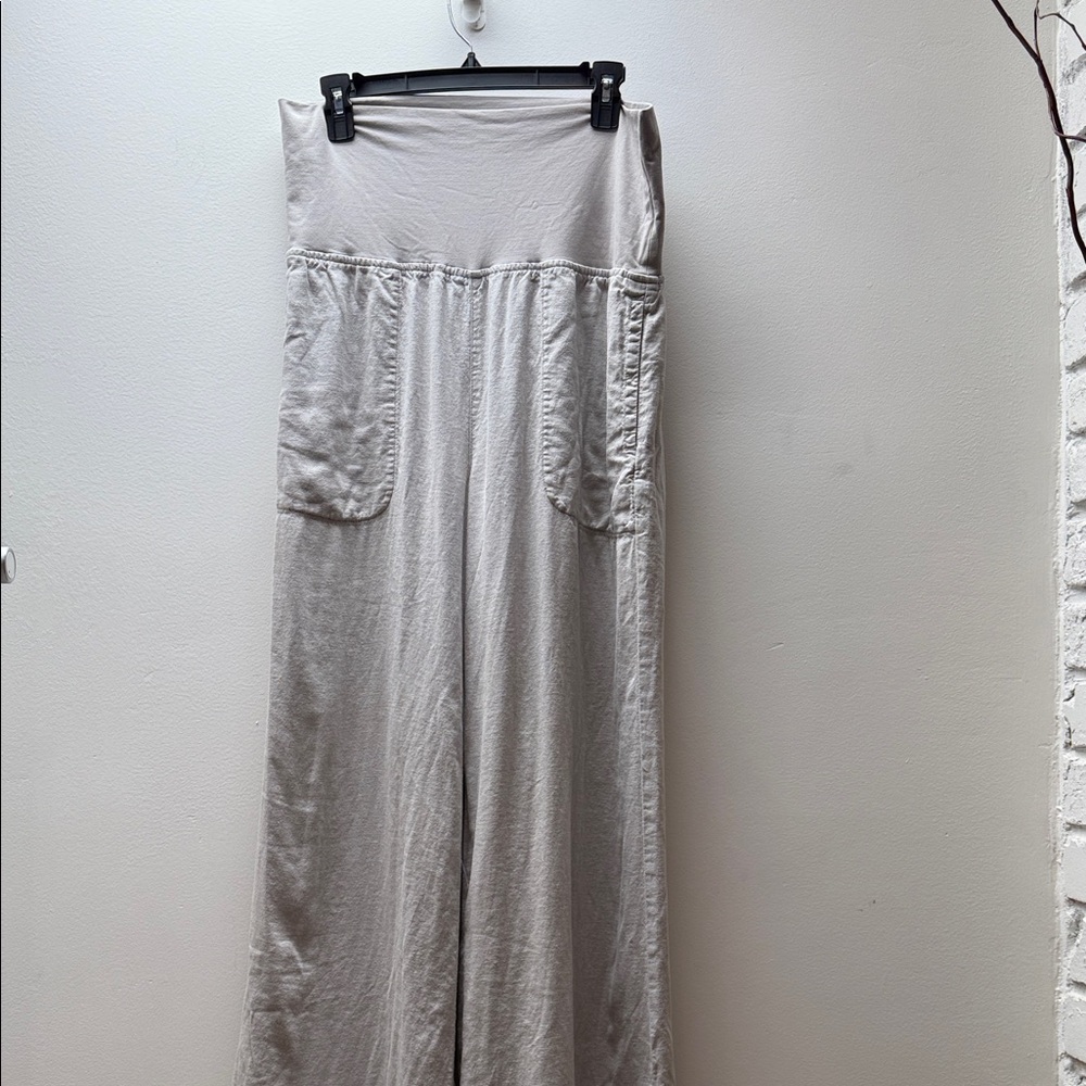 Chic Light Gray wide leg linen pant with Pockets